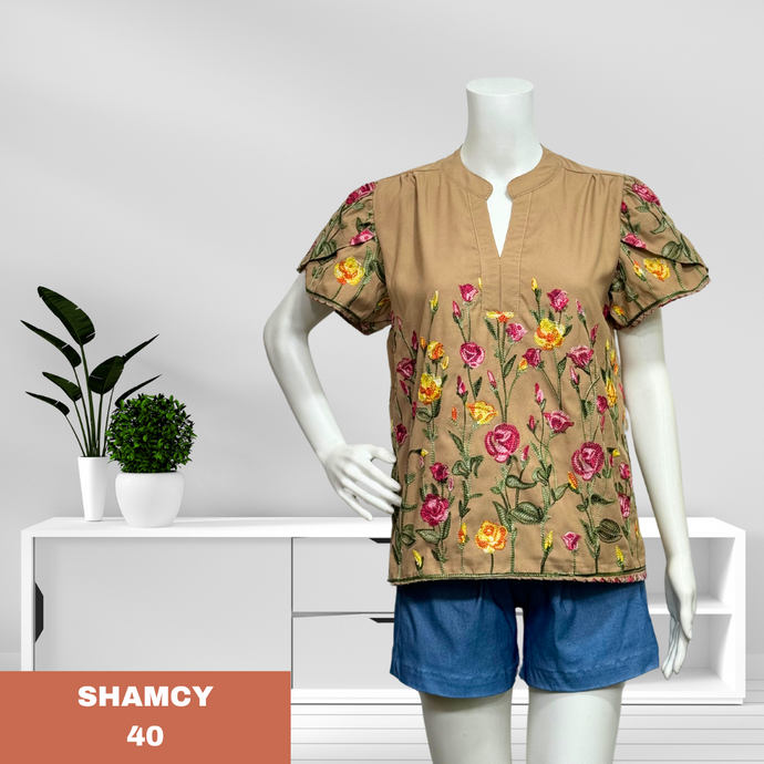 SHAMCY BLOUSE 0039- EMBROID BROWN