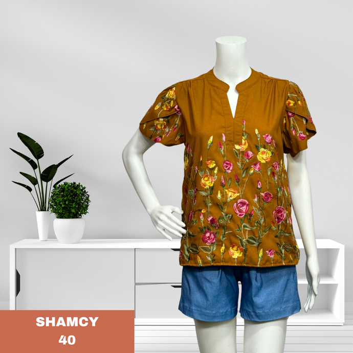 SHAMCY BLOUSE 0041- EMBROID RUST