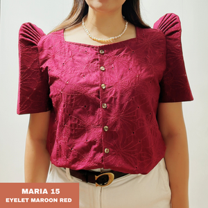 MARIA BLOUSE 0015-EYELET MAROON