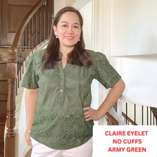 Load image into Gallery viewer, CLAIRE BLOUSE 0079 - EYELET SINEPHA NO CUFFS  ARMY GREEN
