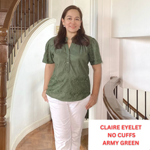 Load image into Gallery viewer, CLAIRE BLOUSE 0079 - EYELET SINEPHA NO CUFFS  ARMY GREEN