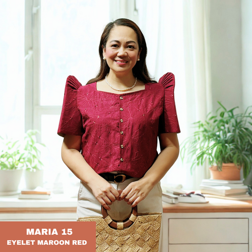 MARIA BLOUSE 0015-EYELET MAROON