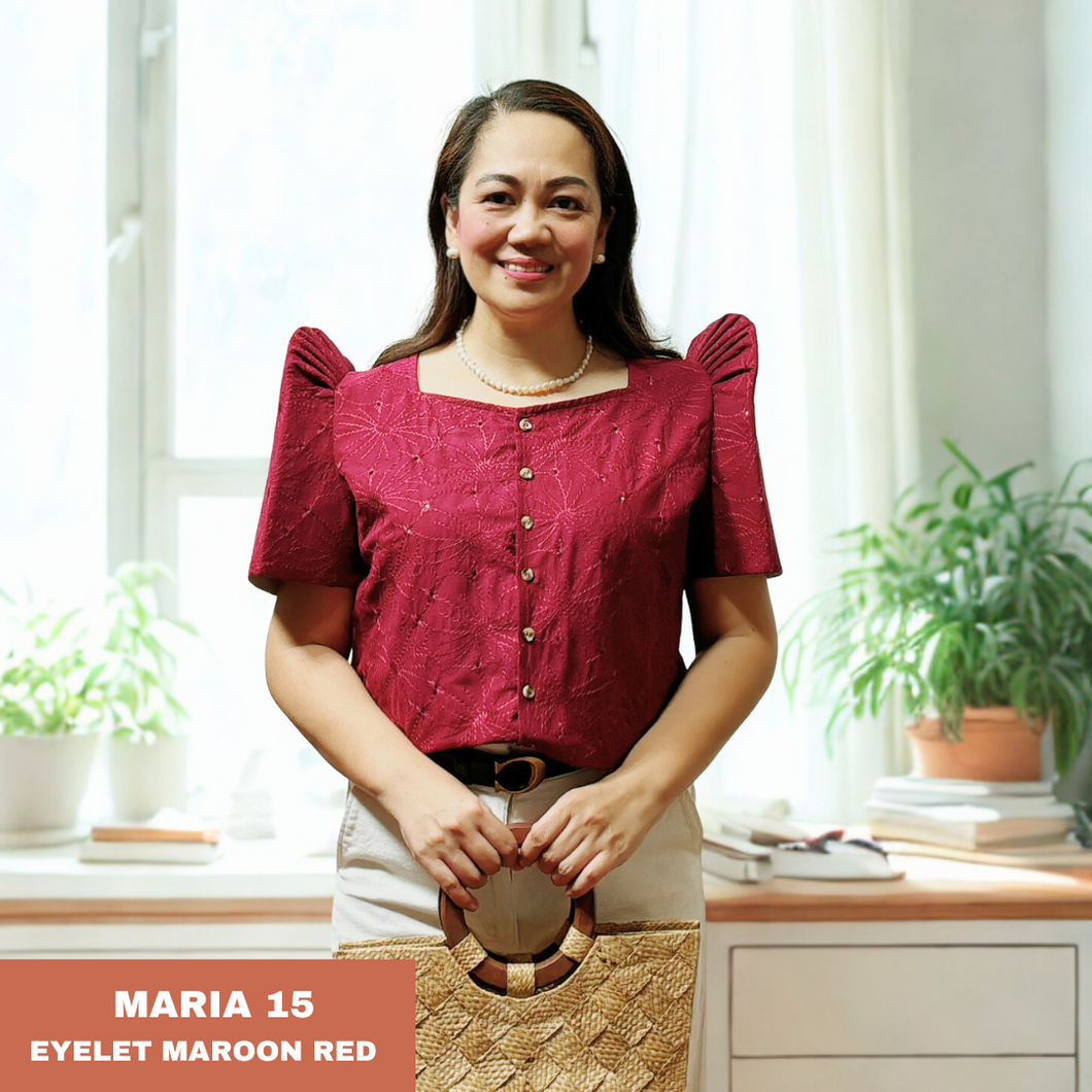 MARIA BLOUSE 0015-EYELET MAROON