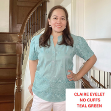 Load image into Gallery viewer, CLAIRE BLOUSE 0080 - EYELET SINEPHA NO CUFFS  TEAL GREEN