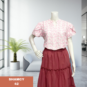 SHAMCY BLOUSE 0042- EYELET PINK/WHITE