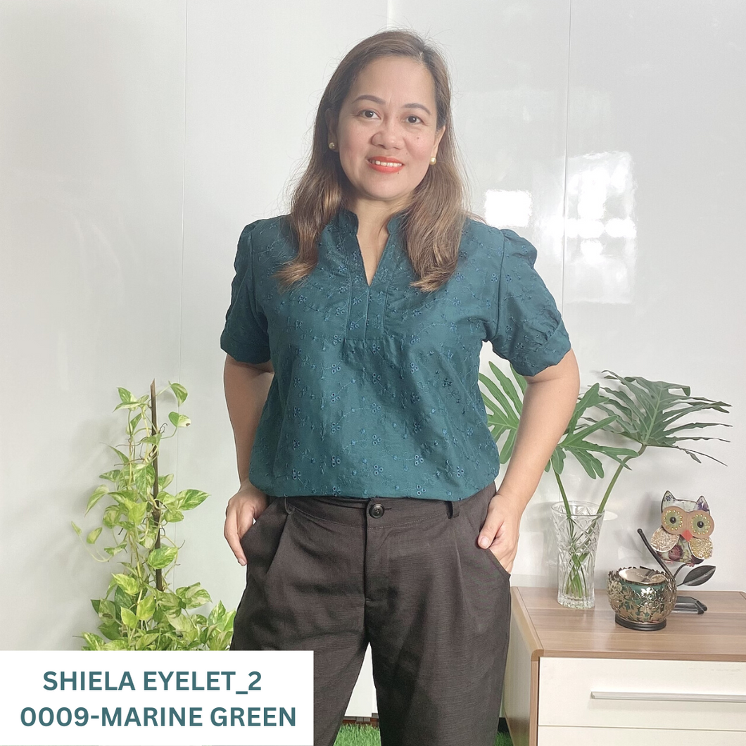 SHIELA BLOUSE 0009 - EYELET_2 MARINE GREEN