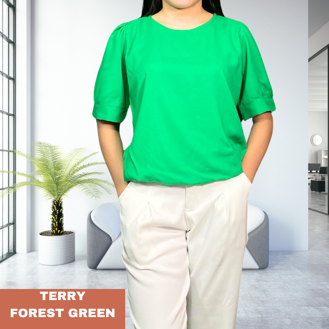 TERRY  BLOUSE 0008 - PLAIN FOREST GREEN