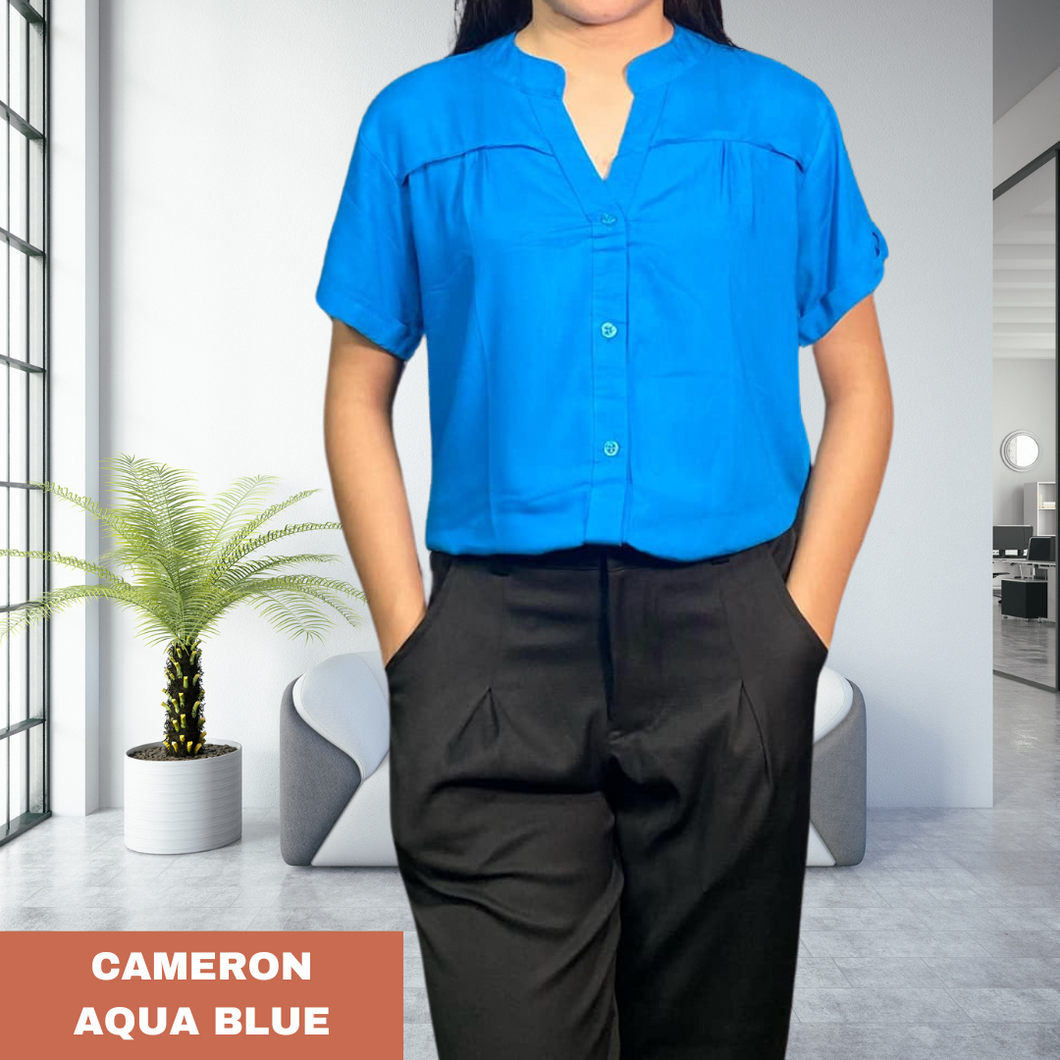 CAMERON BLOUSE 0006- PLAIN AQUA BLUE