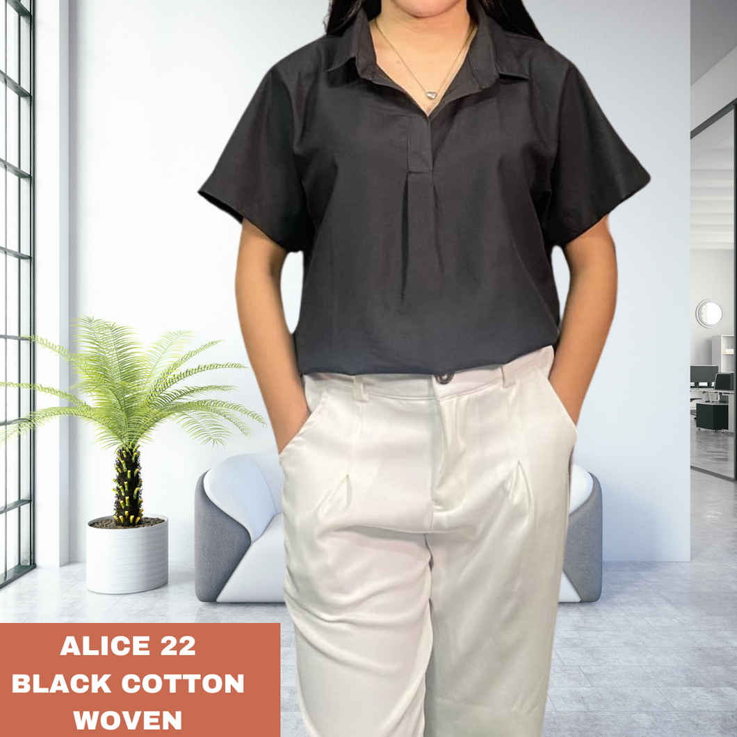 ALICE BLOUSE 0022 - PLAIN BLACK COTTON WOVEN