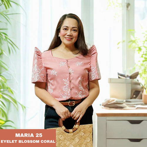 MARIA BLOUSE 0025 -EYELET BLOSSOM CORAL