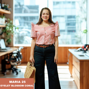 MARIA BLOUSE 0025 -EYELET BLOSSOM CORAL