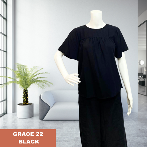 GRACE  BLOUSE 0022-PLAIN BLACK