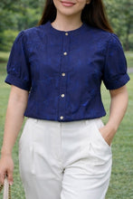 Load image into Gallery viewer, DAHLIA BLOUSE 0157 - EYELET NAVY BLUE
