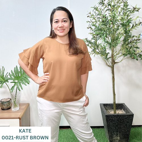 KATE BLOUSE 0021 - PLAIN RUST BROWN
