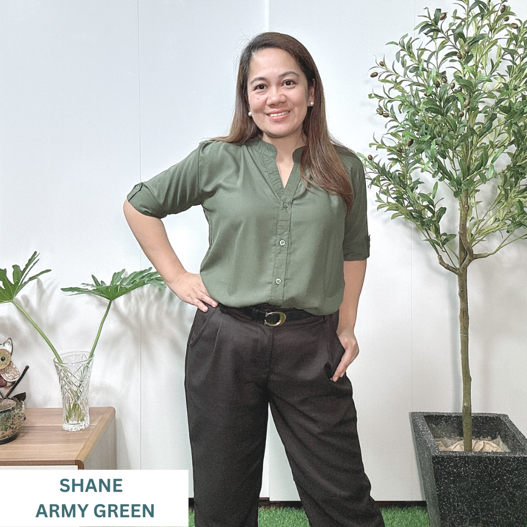 SHANE BLOUSE 0033 - PLAIN ARMY GREEN