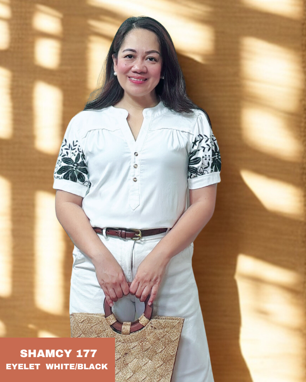 CLAIRE BLOUSE 0177  - EYELET WHITE/BLACK