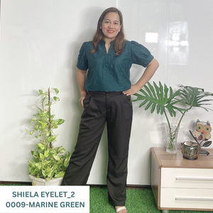 SHIELA BLOUSE 0009 - EYELET_2 MARINE GREEN