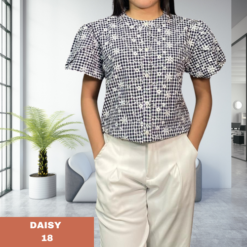 DAISY BLOUSE 0018-CHECKERED NAVY BLUE