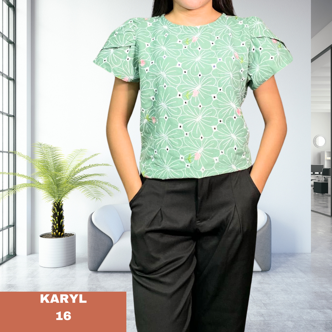 KARYL  BLOUSE 0016 - EYELET TEAL