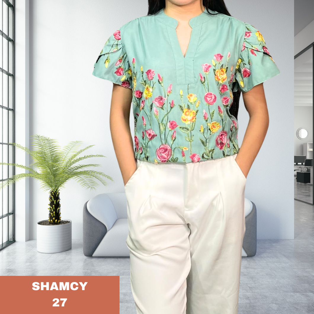 SHAMCY BLOUSE 0027- EMBROID TEAL GREEN