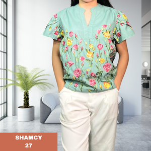 SHAMCY BLOUSE 0027- EMBROID TEAL GREEN