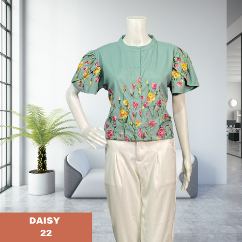 DAISY BLOUSE 0022-EMBROIDERED TEAL GREEN