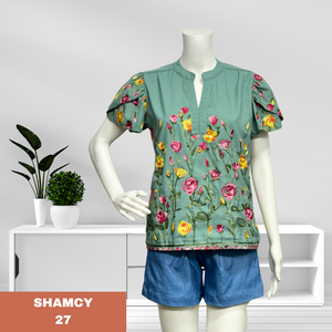 SHAMCY BLOUSE 0027- EMBROID TEAL GREEN