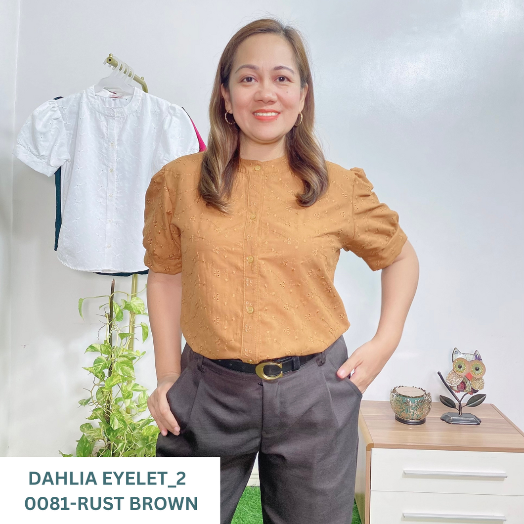 DAHLIA 0081 - EYELET_2 BLOUSE  RUST BROWN