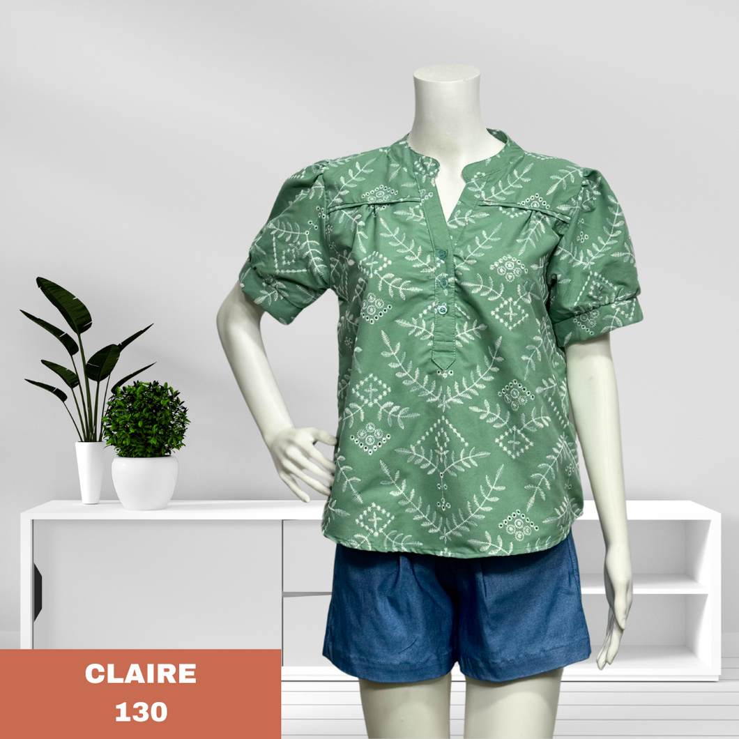 CLAIRE BLOUSE 0130-EMBROID TEAL GREEN