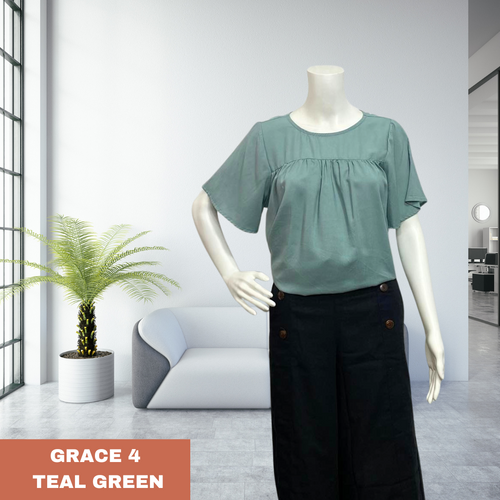 GRACE  BLOUSE 0004-PLAIN TEAL GREEN