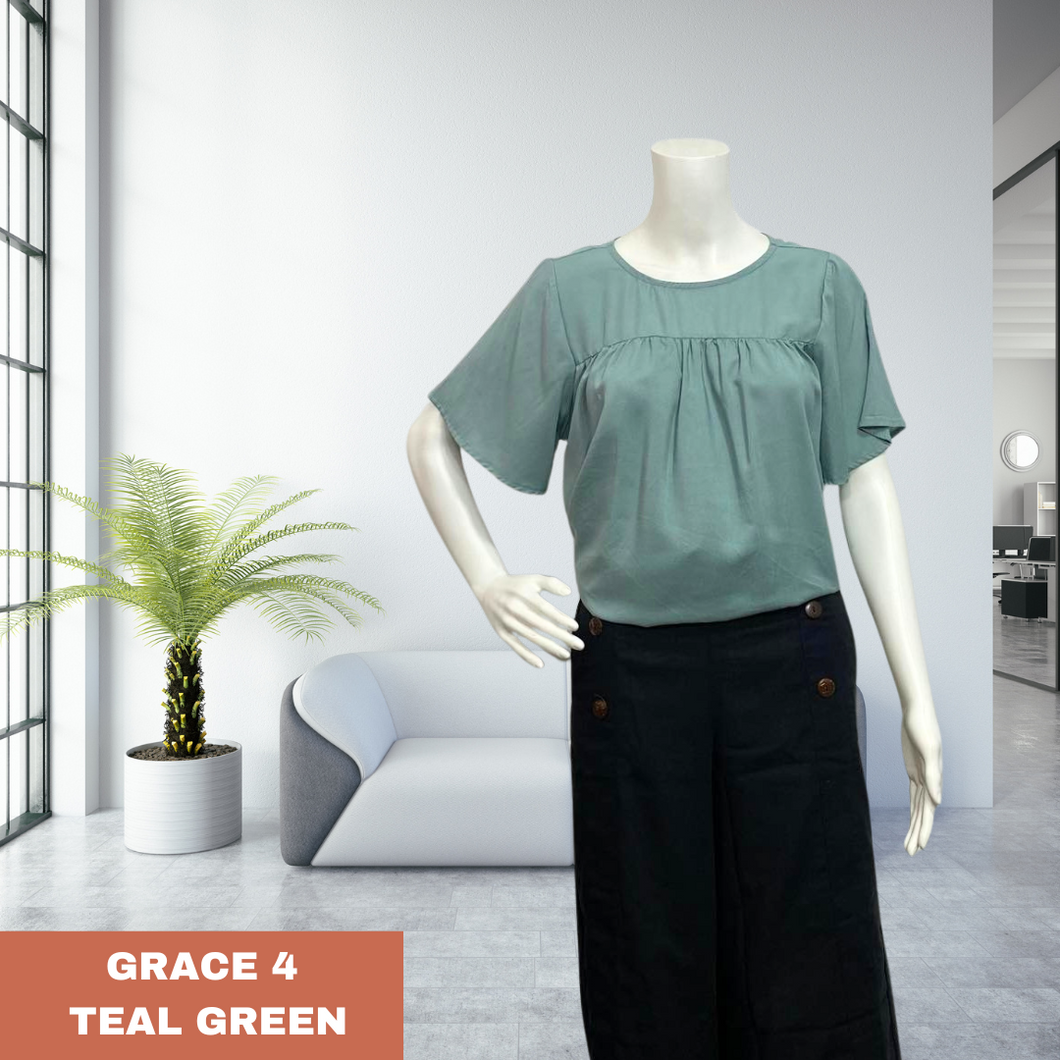 GRACE  BLOUSE 0004-PLAIN TEAL GREEN