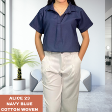 Load image into Gallery viewer, ALICE BLOUSE 0023 - PLAIN NAVY BLUE COTTON WOVEN