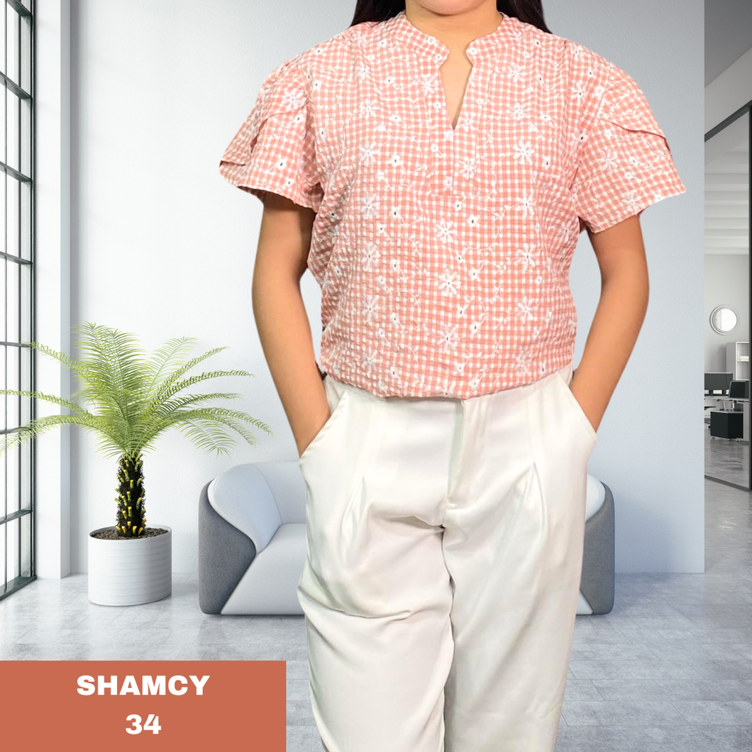 SHAMCY BLOUSE 0034-CHECKERED PINK