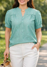 Load image into Gallery viewer, CLAIRE BLOUSE 0083 - EYELET_2  TEAL GREEN
