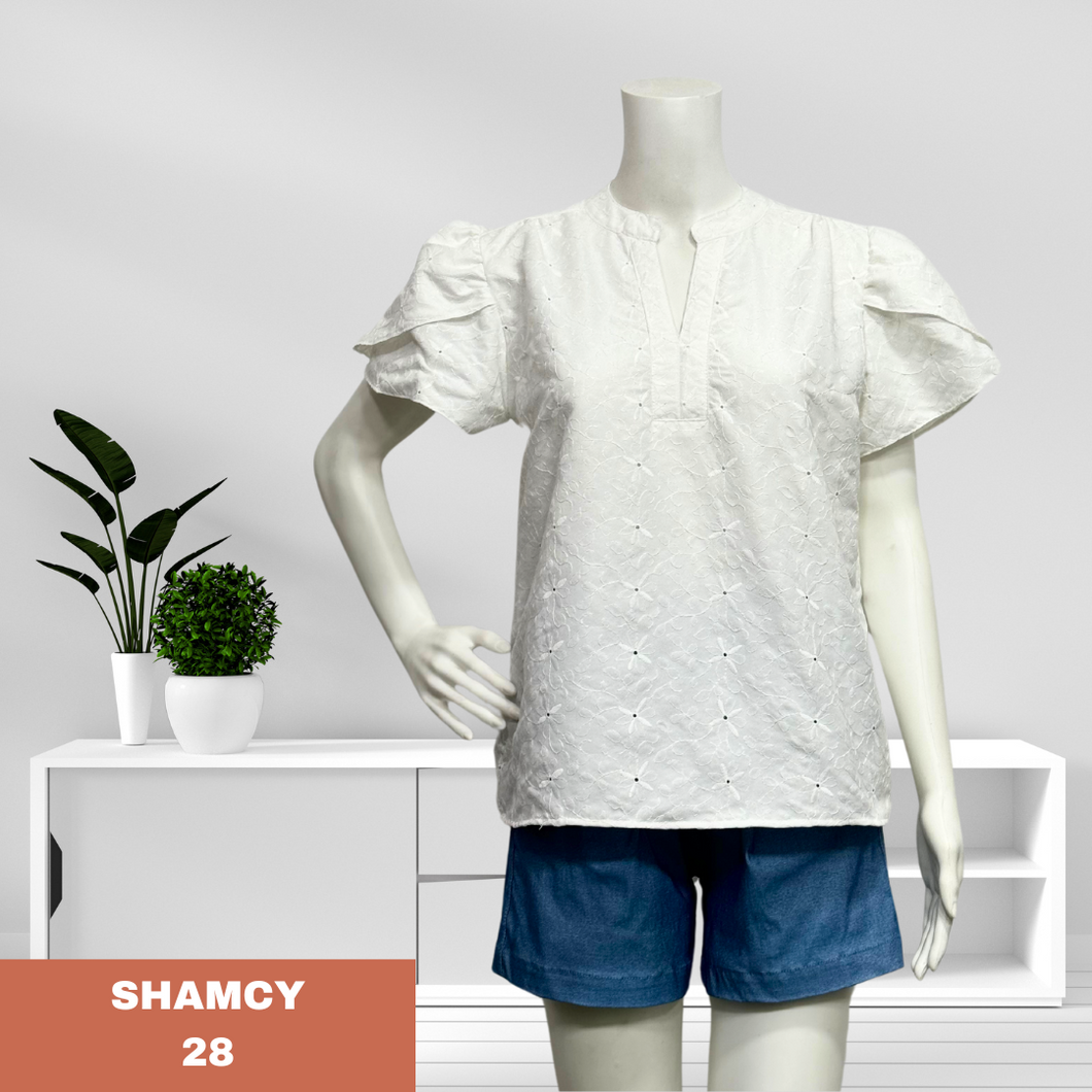 SHAMCY BLOUSE 0028-PLAIN EYELET WHITE