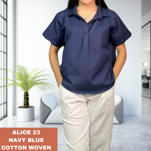 Load image into Gallery viewer, ALICE BLOUSE 0023 - PLAIN NAVY BLUE COTTON WOVEN