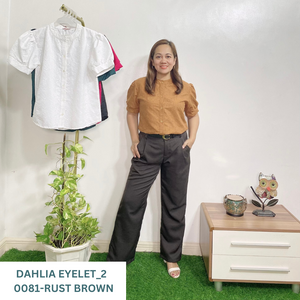 DAHLIA 0081 - EYELET_2 BLOUSE  RUST BROWN