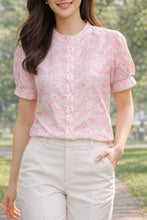 Load image into Gallery viewer, DAHLIA BLOUSE 0139 -EMBROIDERED PINK/WHITE