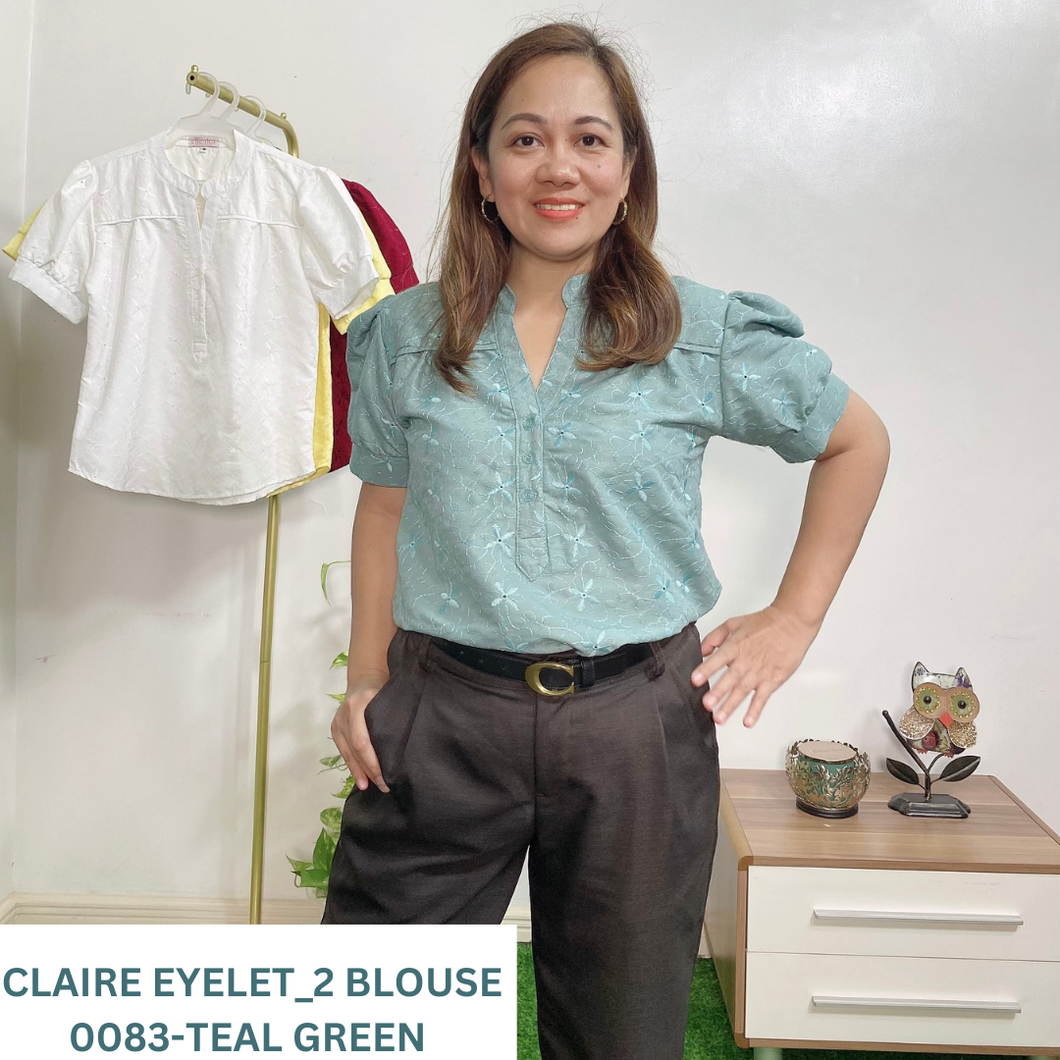 CLAIRE BLOUSE 0083 - EYELET_2  TEAL GREEN