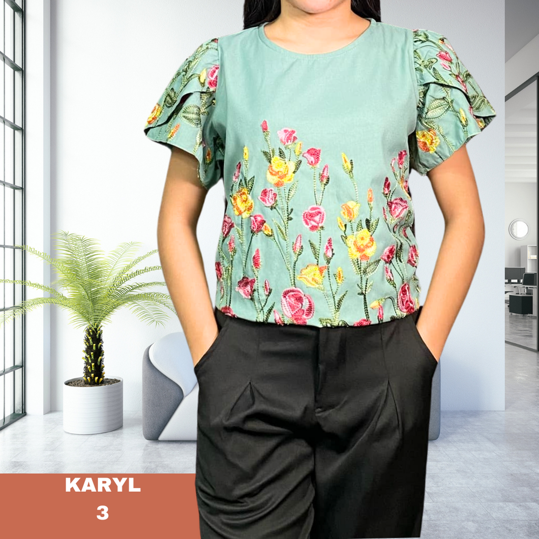 KARYL  BLOUSE 0003-EMBROIDERED TEAL GREEN