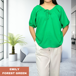 EMILY  BLOUSE 0005- PLAIN FOREST GREEN