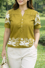 Load image into Gallery viewer, CLAIRE BLOUSE 0071 - EYELET SINEPHA OLIVE GREEN