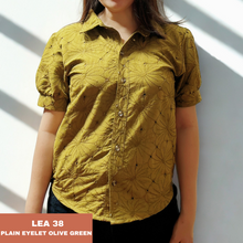 Load image into Gallery viewer, LEA BLOUSE 0038-EYELET OLIVE GREEN