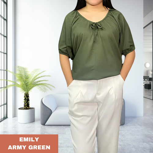 EMILY  BLOUSE 0007- PLAIN ARMY GREEN