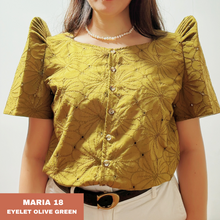 Load image into Gallery viewer, MARIA BLOUSE 0018-EYELET OLIVE GREEN