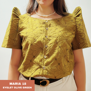 MARIA BLOUSE 0018-EYELET OLIVE GREEN