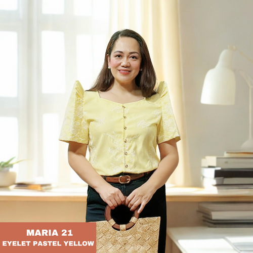 MARIA BLOUSE 0021-EYELET PASTEL YELLOW