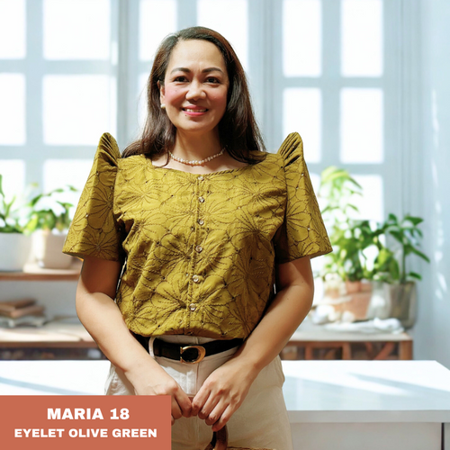 MARIA BLOUSE 0018-EYELET OLIVE GREEN