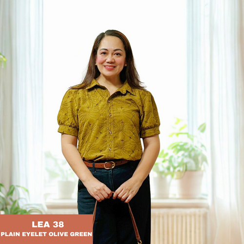 LEA BLOUSE 0038-EYELET OLIVE GREEN