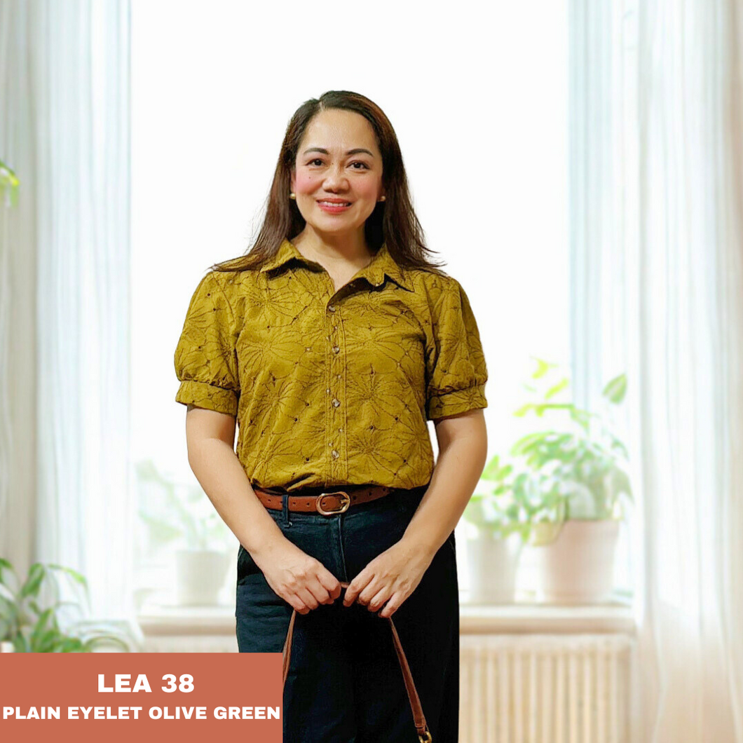 LEA BLOUSE 0038-EYELET OLIVE GREEN